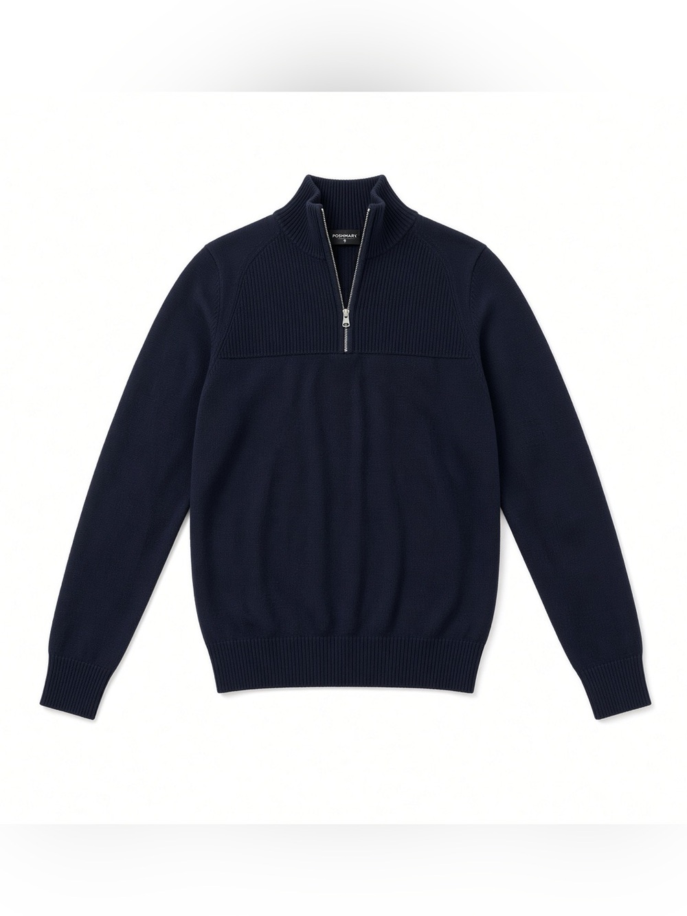 Men's Navy Half-Zip Sweater with Ribbed Yoke